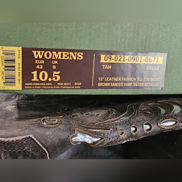 Roper 10.5 Metallic Underlay Boots EUC Tan Silver Cowgirl Like New - Picture 7 of 12